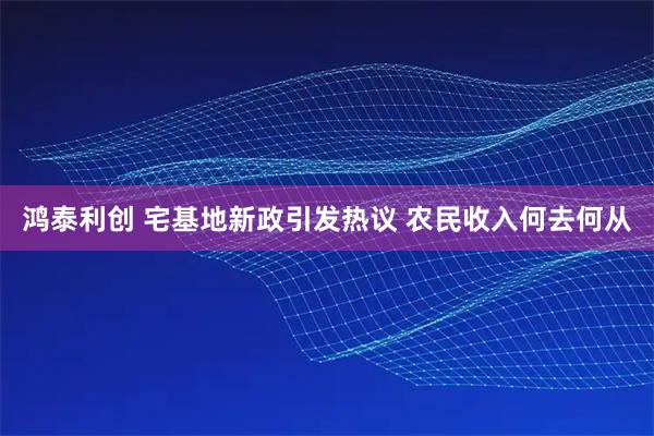 鸿泰利创 宅基地新政引发热议 农民收入何去何从